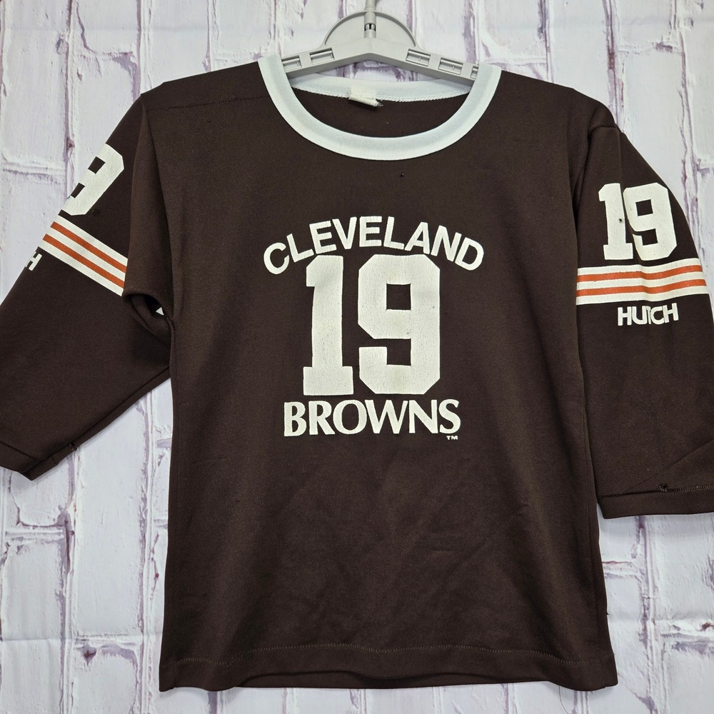 Vintage Hutch Cleveland Browns Jersey Kids Medium Brown 19 NFL Football USA Made